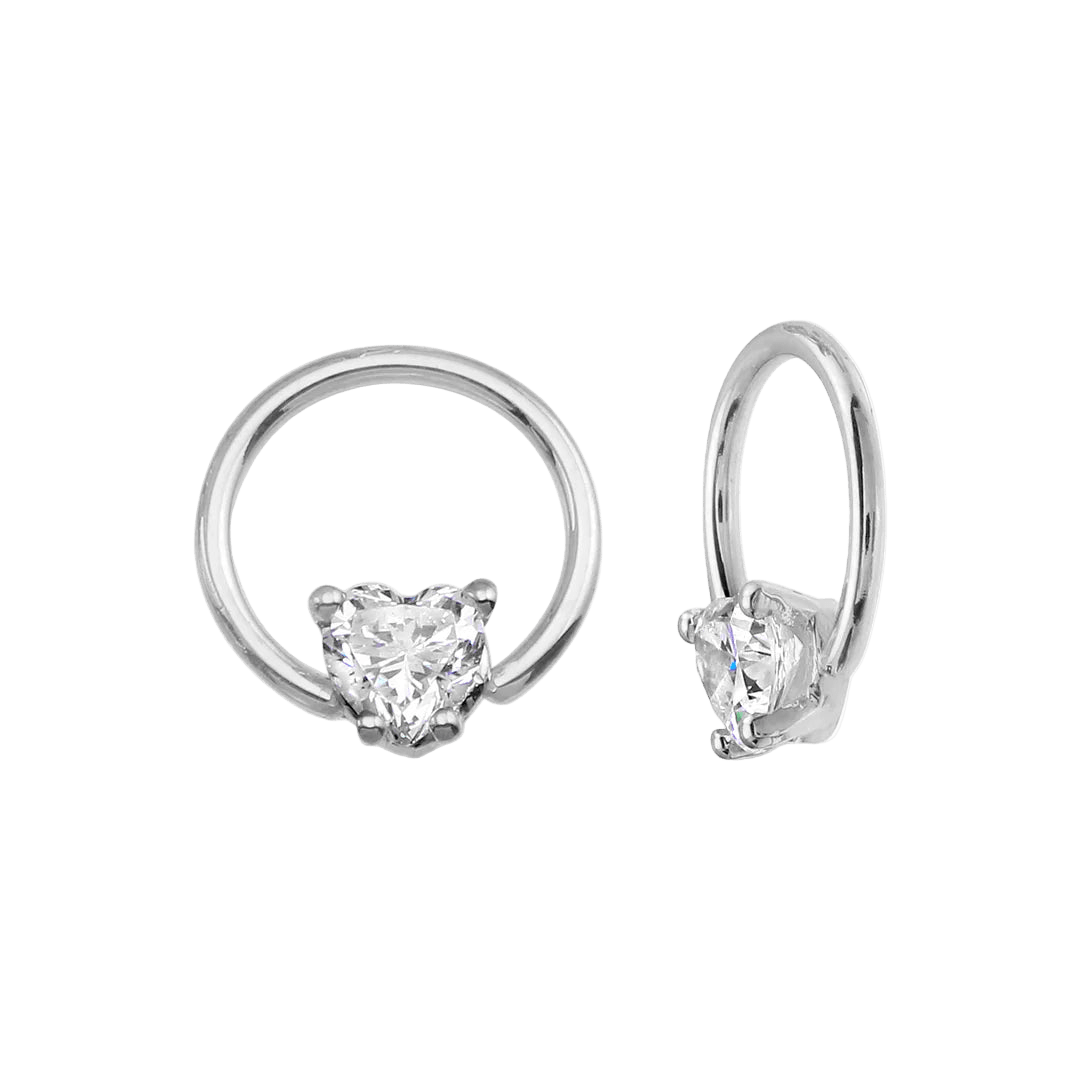 Seamless Ring With Fixed Heart Prong – 14K Gold Heart - Cut Gem Accent - piercing - zone.com