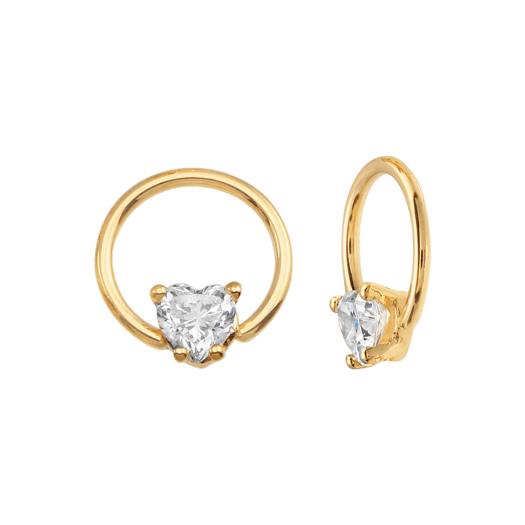 Seamless Ring With Fixed Heart Prong – 14K Gold Heart - Cut Gem Accent - piercing - zone.com