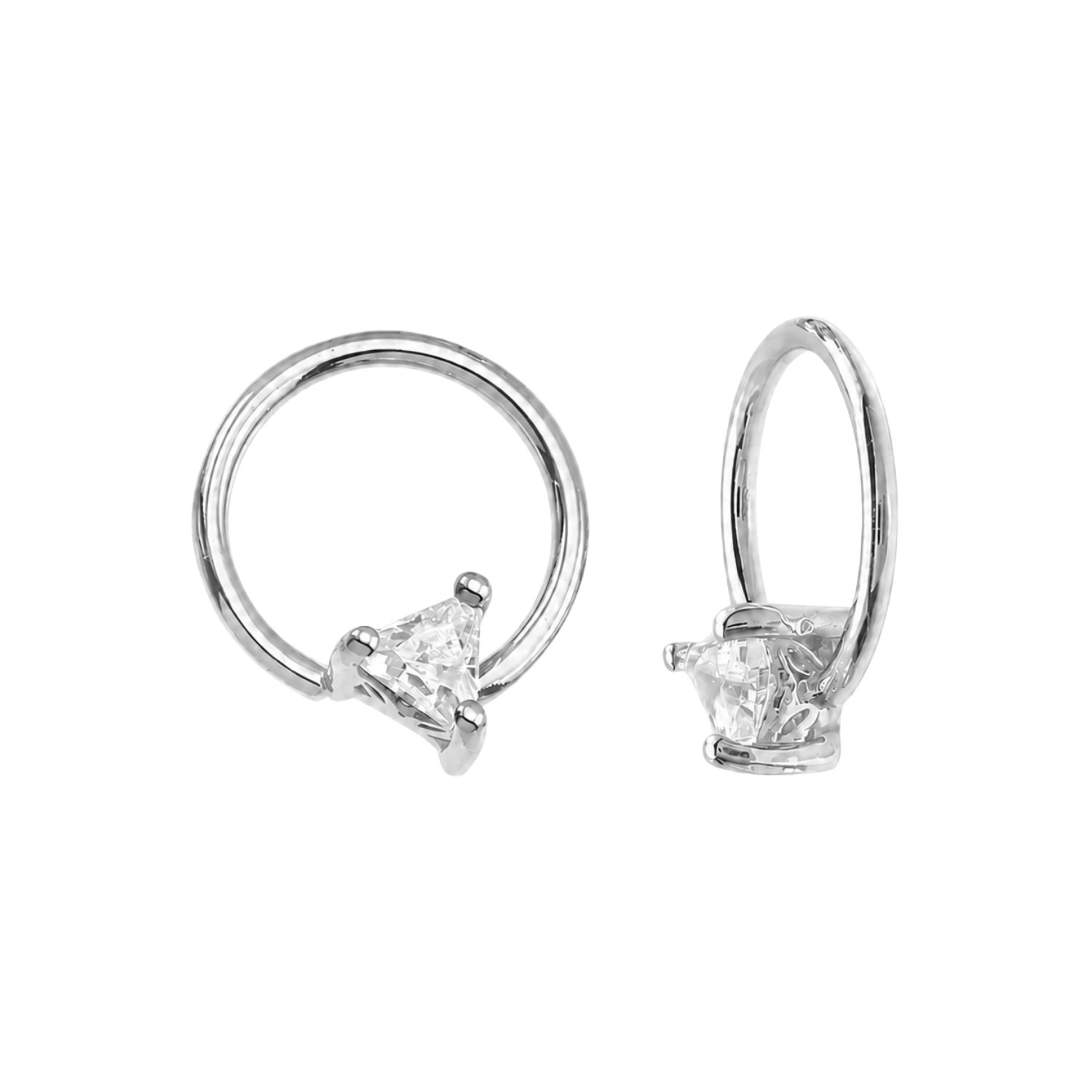 Seamless Ring With Fixed Ornament Triangle Prong – 14K Gold Decorative Gem Accent - piercing-zone.com