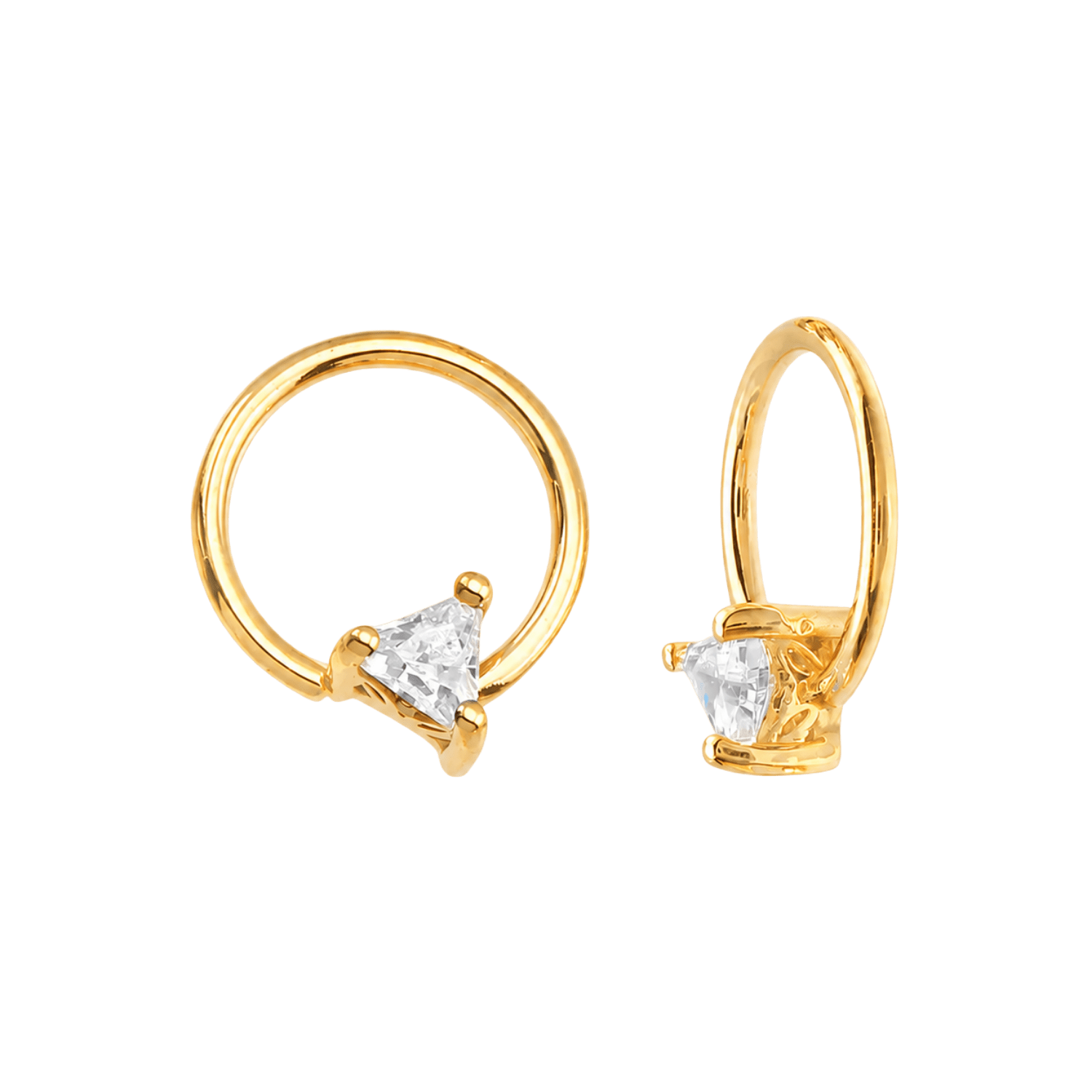 Seamless Ring With Fixed Ornament Triangle Prong – 14K Gold Decorative Gem Accent - piercing-zone.com