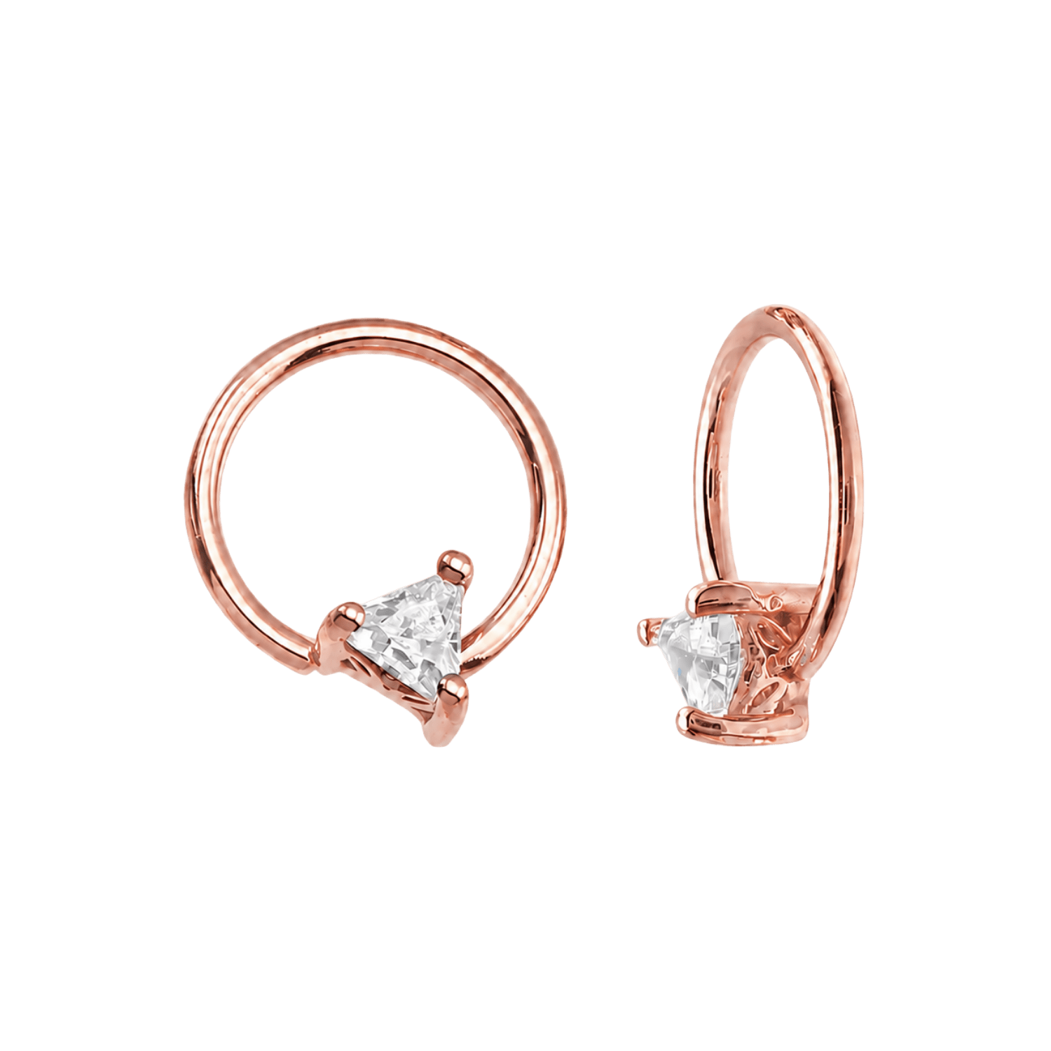 Seamless Ring With Fixed Ornament Triangle Prong – 14K Gold Decorative Gem Accent - piercing-zone.com
