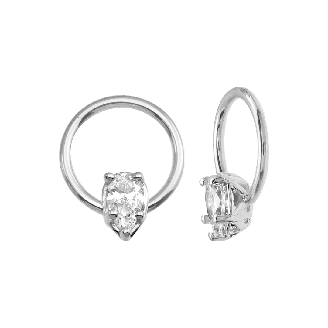 Seamless Ring With Fixed Pear – 14K Gold Pear - Cut Gem Accent - piercing - zone.com