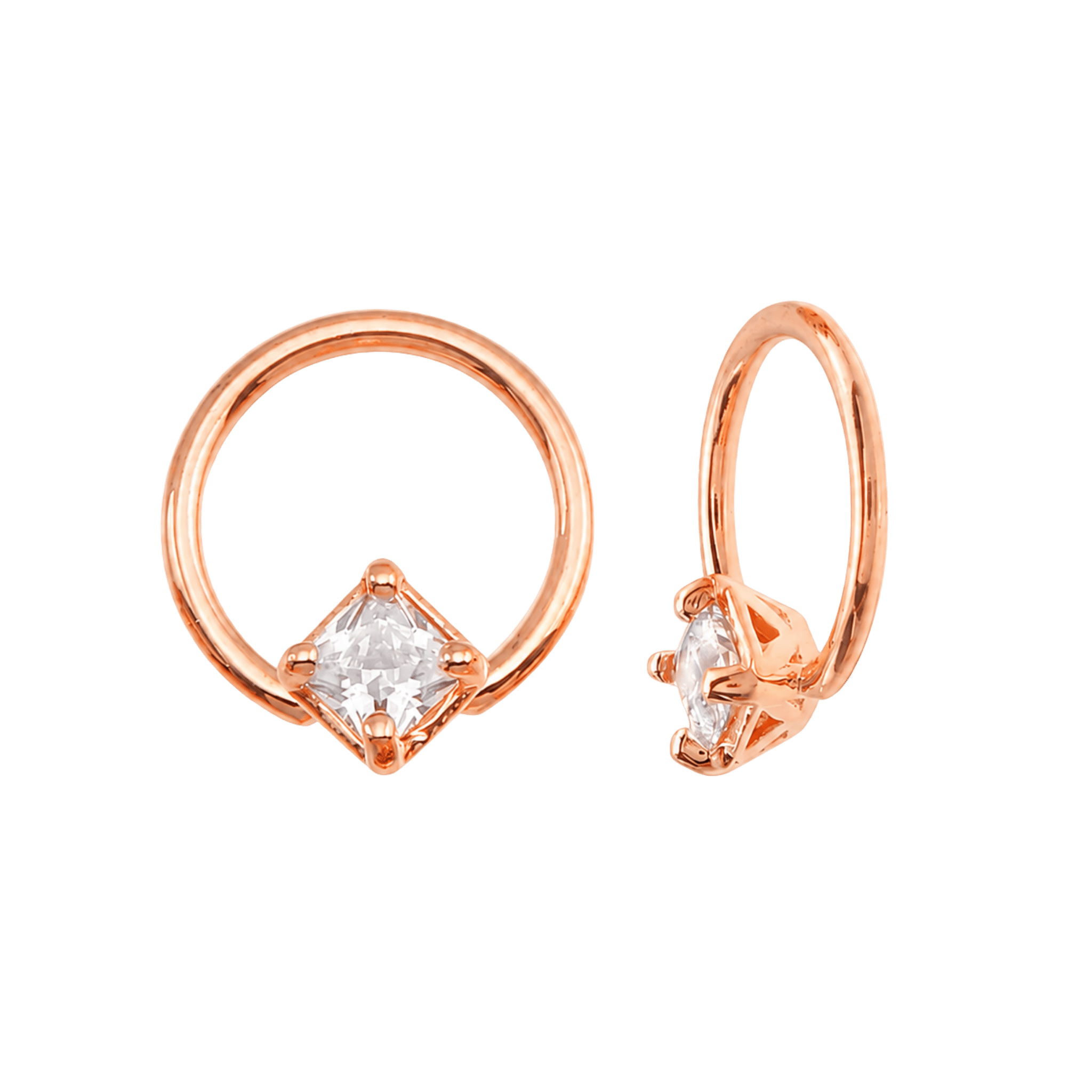 Seamless Ring with Fixed Square Prong – 14K Gold Geometric Accent - piercing-zone.com