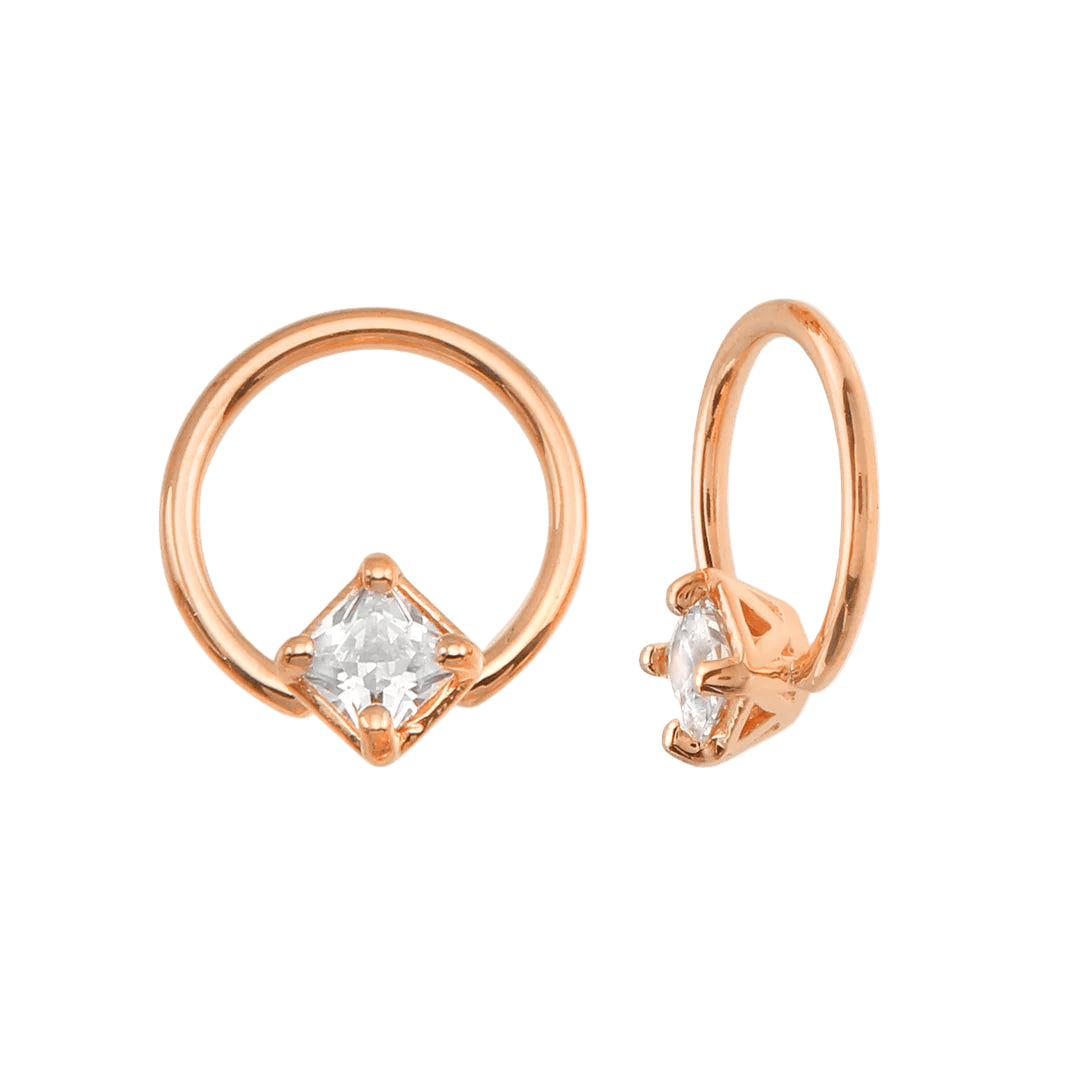 Seamless Ring with Fixed Square Prong – 14K Gold Geometric Accent - piercing - zone.com