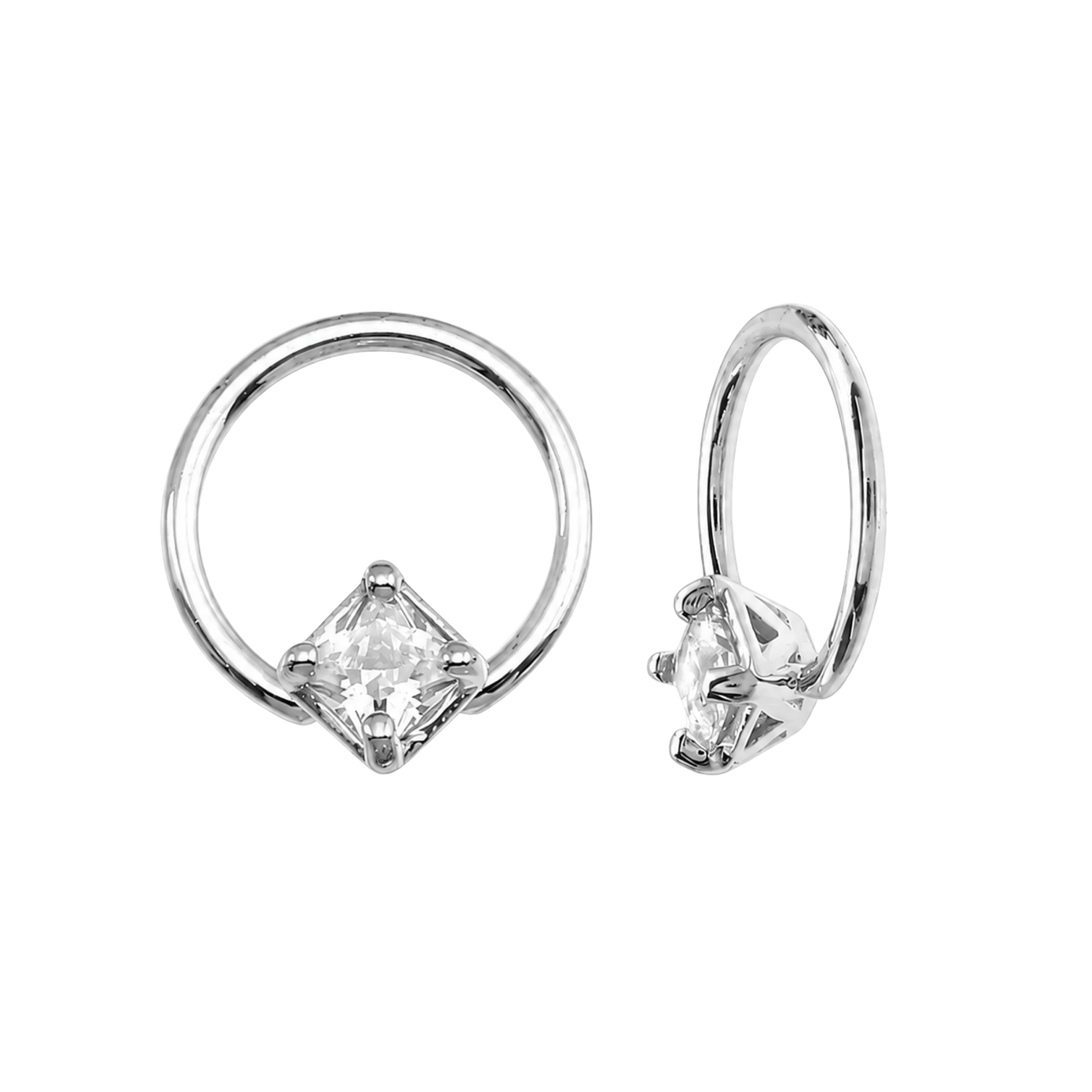 Seamless Ring with Fixed Square Prong – 14K Gold Geometric Accent - piercing-zone.com