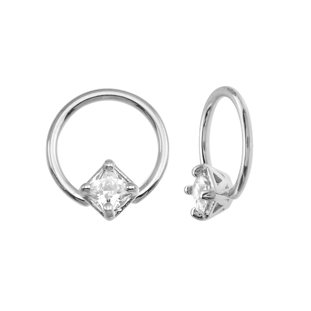 Seamless Ring with Fixed Square Prong – 14K Gold Geometric Accent - piercing - zone.com