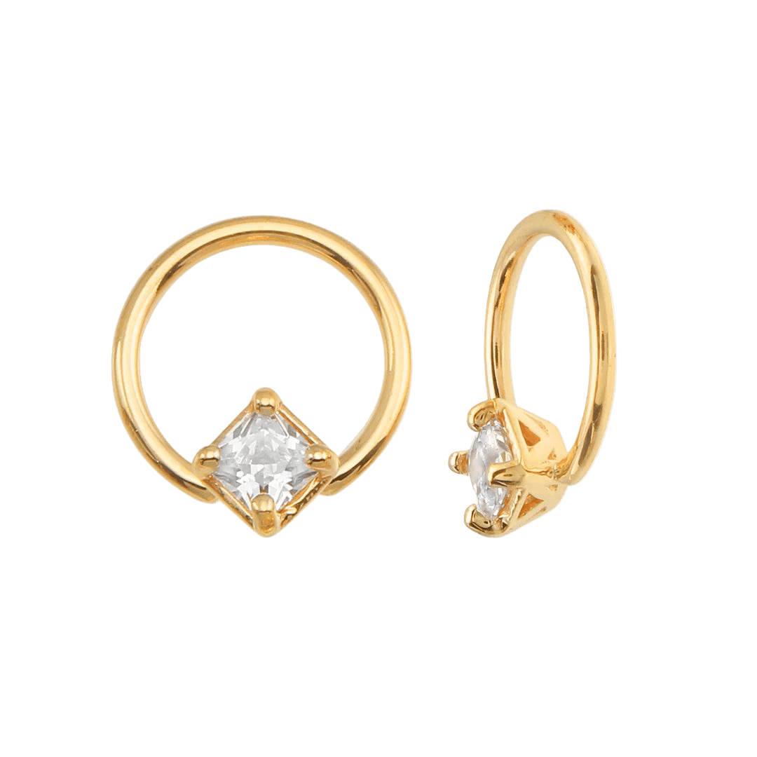 Seamless Ring with Fixed Square Prong – 14K Gold Geometric Accent - piercing - zone.com