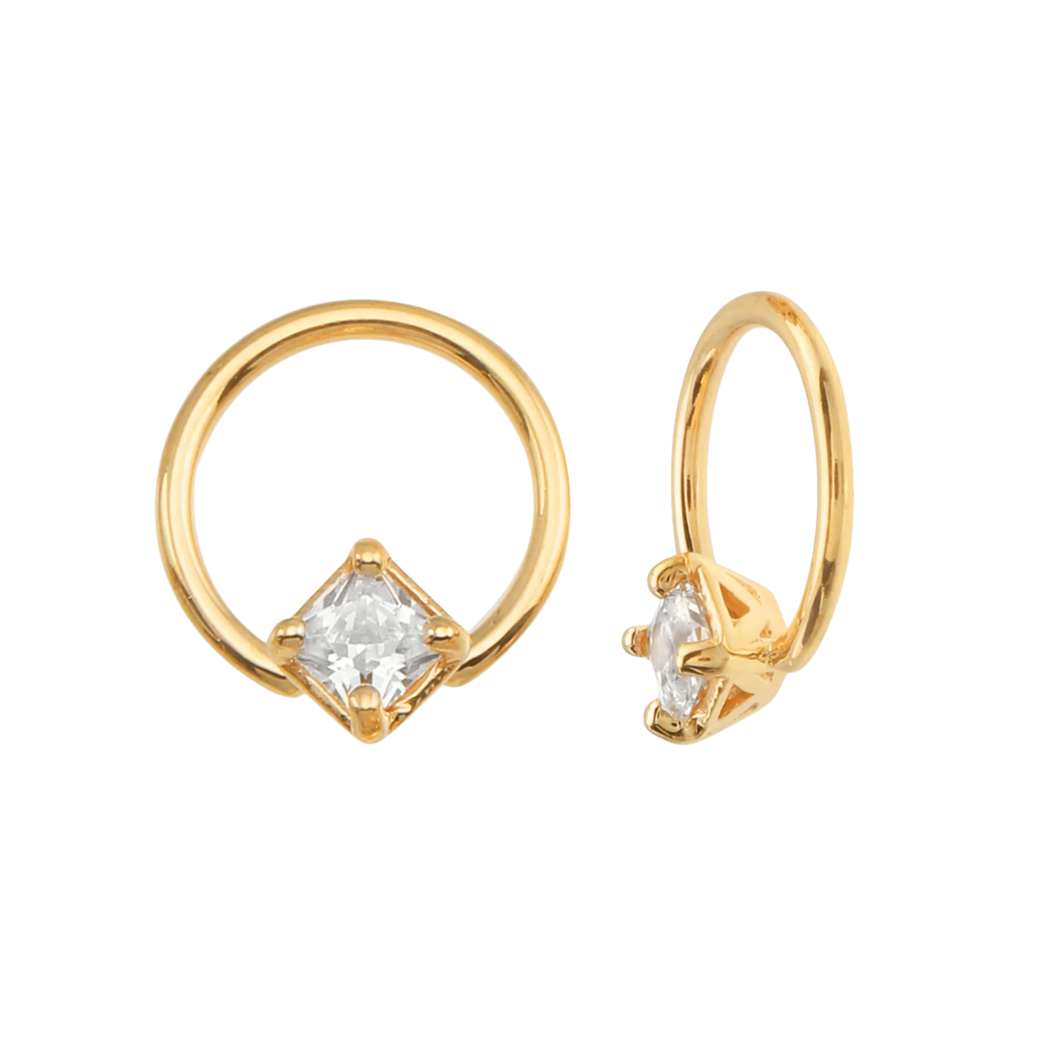 Seamless Ring with Fixed Square Prong – 14K Gold Geometric Accent - piercing-zone.com