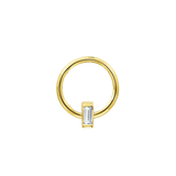 Seamless Ring with Vertical Fixed Baguette – 14K Gold Sculpted Baguette Design - piercing - zone.com