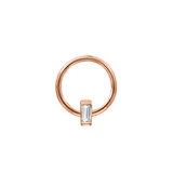 Seamless Ring with Vertical Fixed Baguette – 14K Gold Sculpted Baguette Design - piercing - zone.com