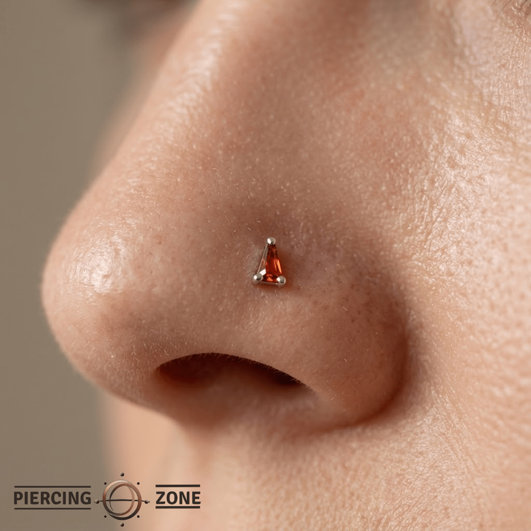 Seek – Garnet Triangle – 14K Gold Threadless End - piercing - zone.com