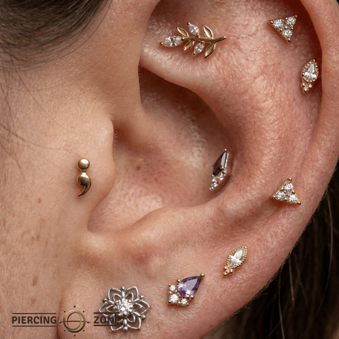 Semicolon Symbol – 14K Gold Threadless/Threaded End - piercing - zone.com