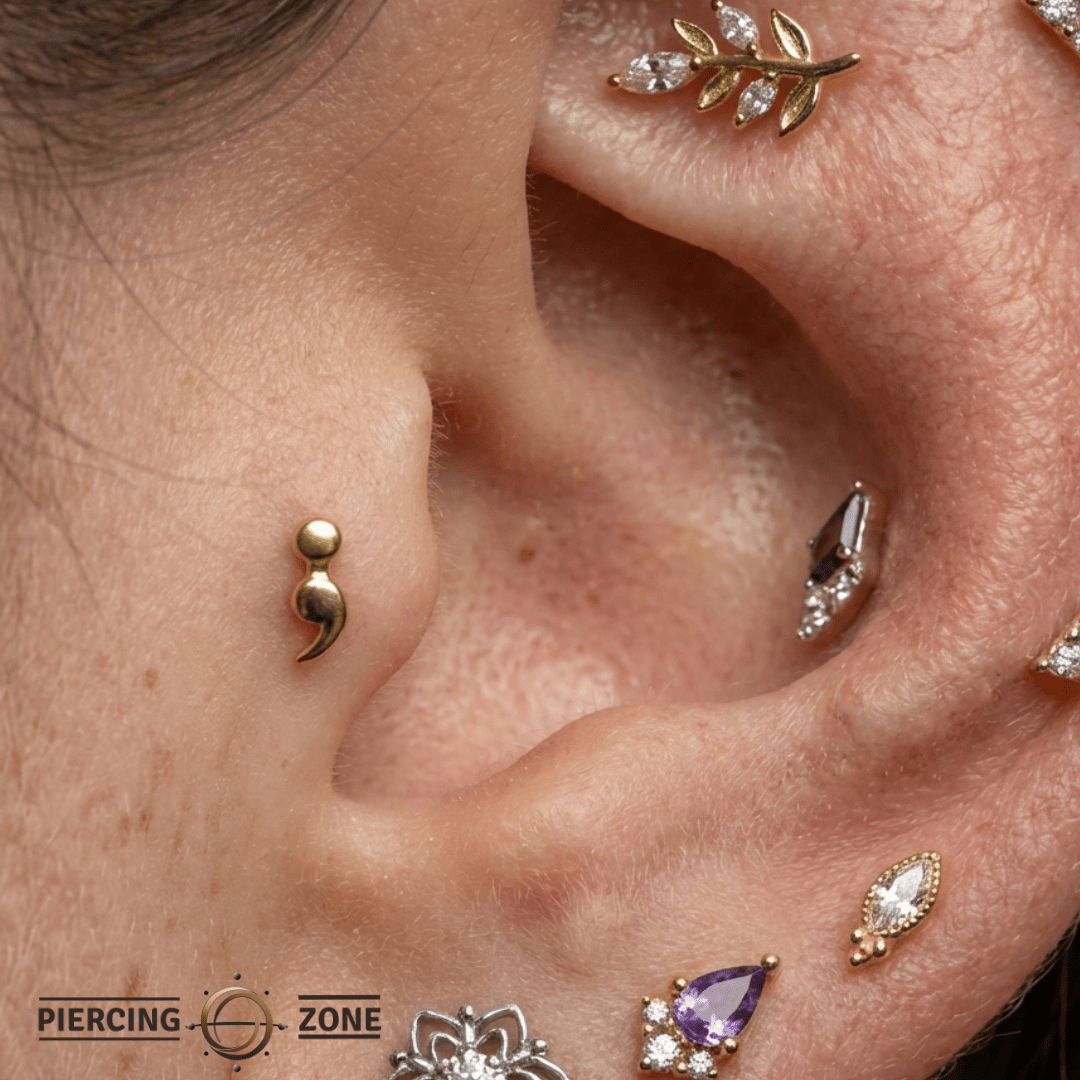 Semicolon Symbol – 14K Gold Threadless/Threaded End - piercing - zone.com