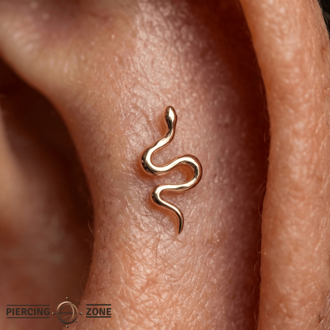 Serpent – 14K Gold Minimalist Snake Threadless End - piercing - zone.com
