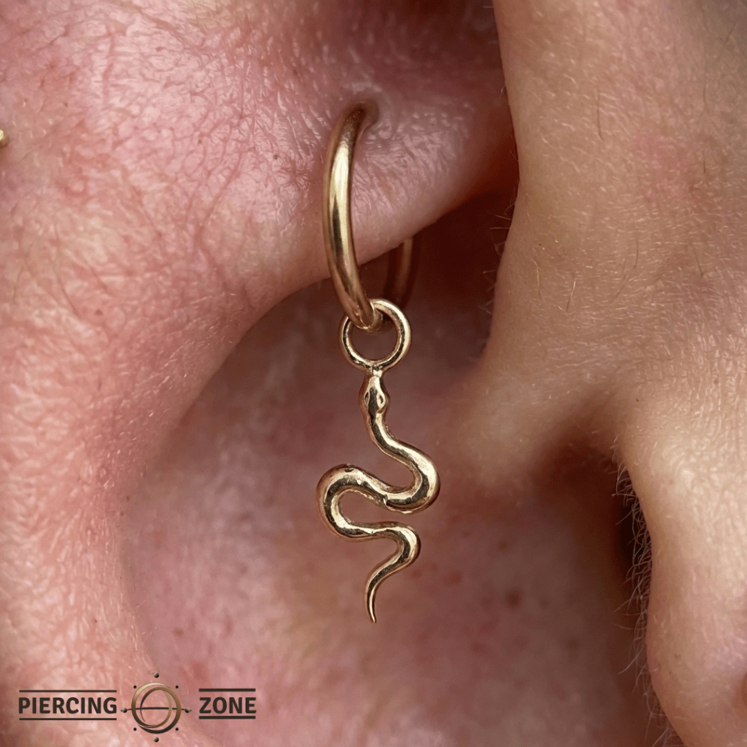 Serpent Charm – 14K Gold Snake Accent – Fits 16G & 18G Rings - piercing - zone.com