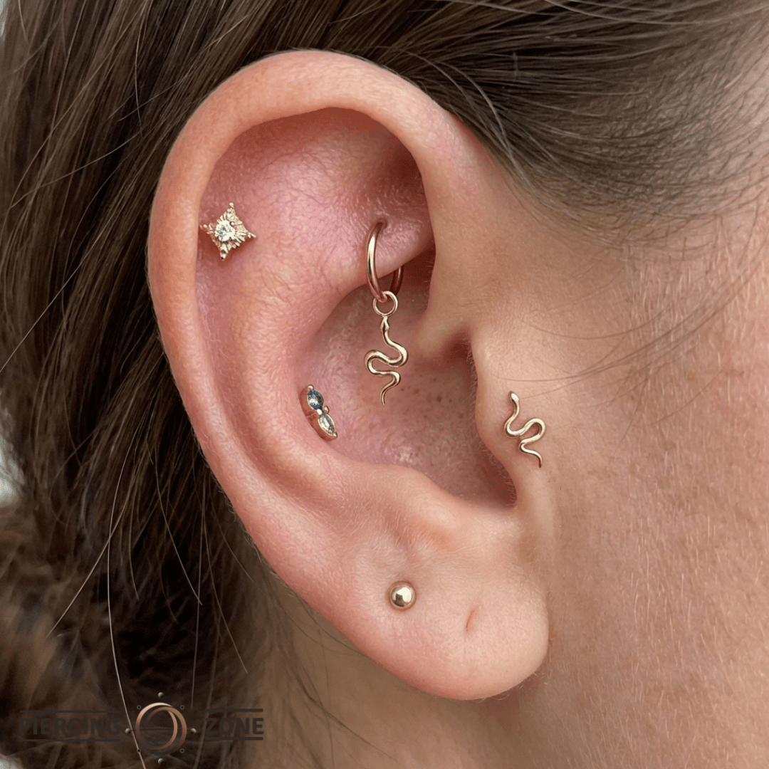 Serpent Charm – 14K Gold Snake Accent – Fits 16G & 18G Rings - piercing - zone.com