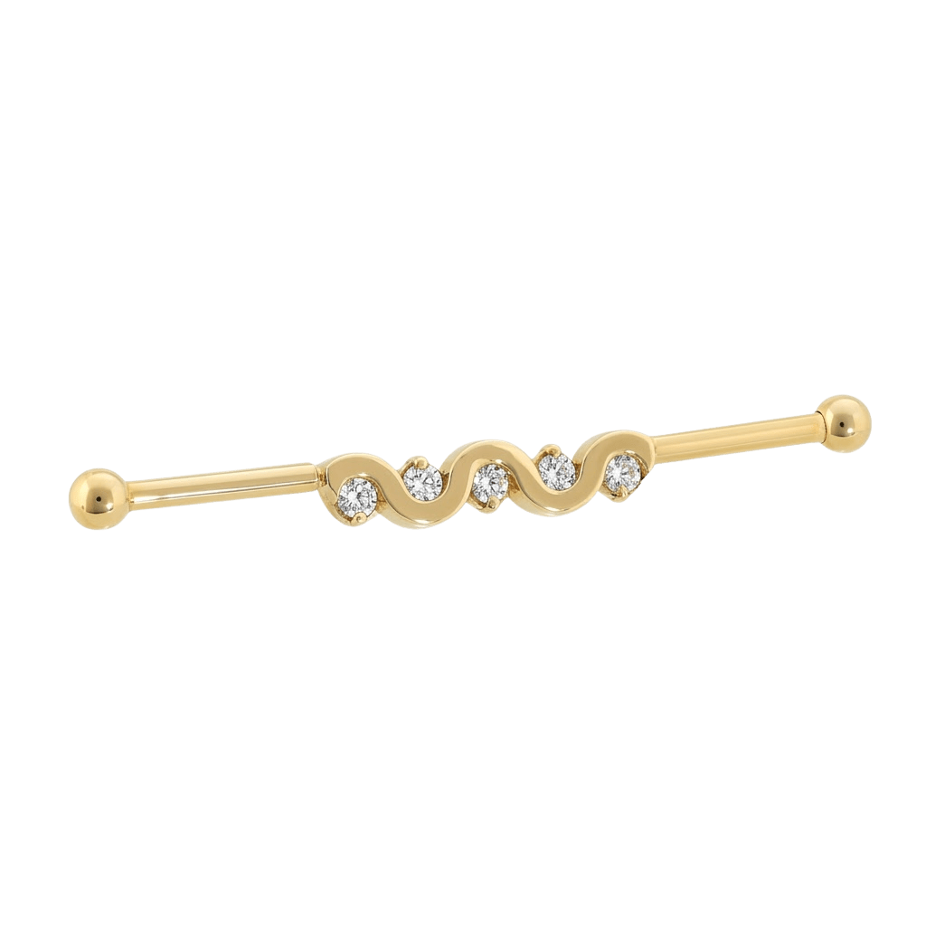 Serpent Flow - 14K Gold Gem Straight Barbell - piercing - zone.com