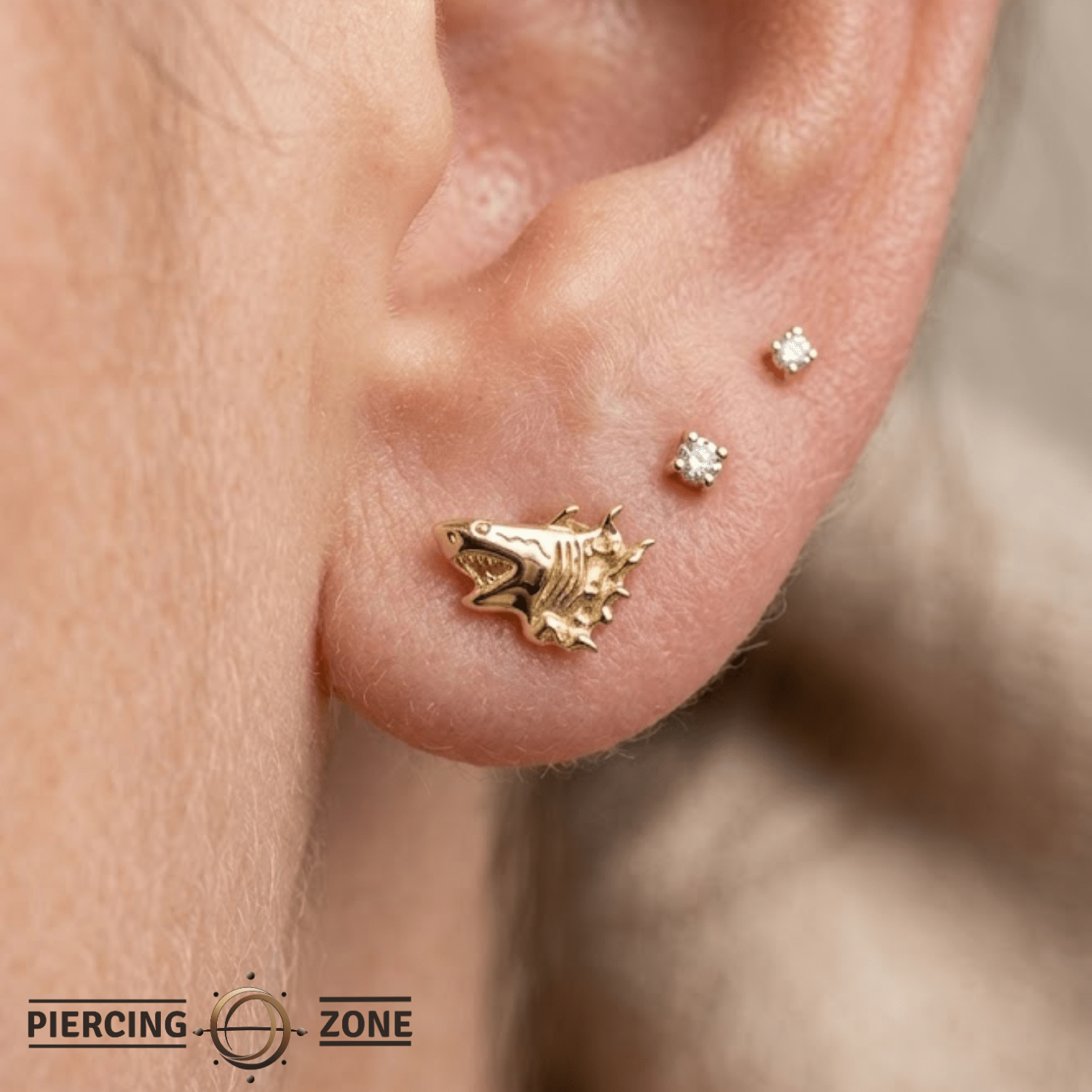 Shark – 14K Gold Threadless/Threaded End - piercing - zone.com