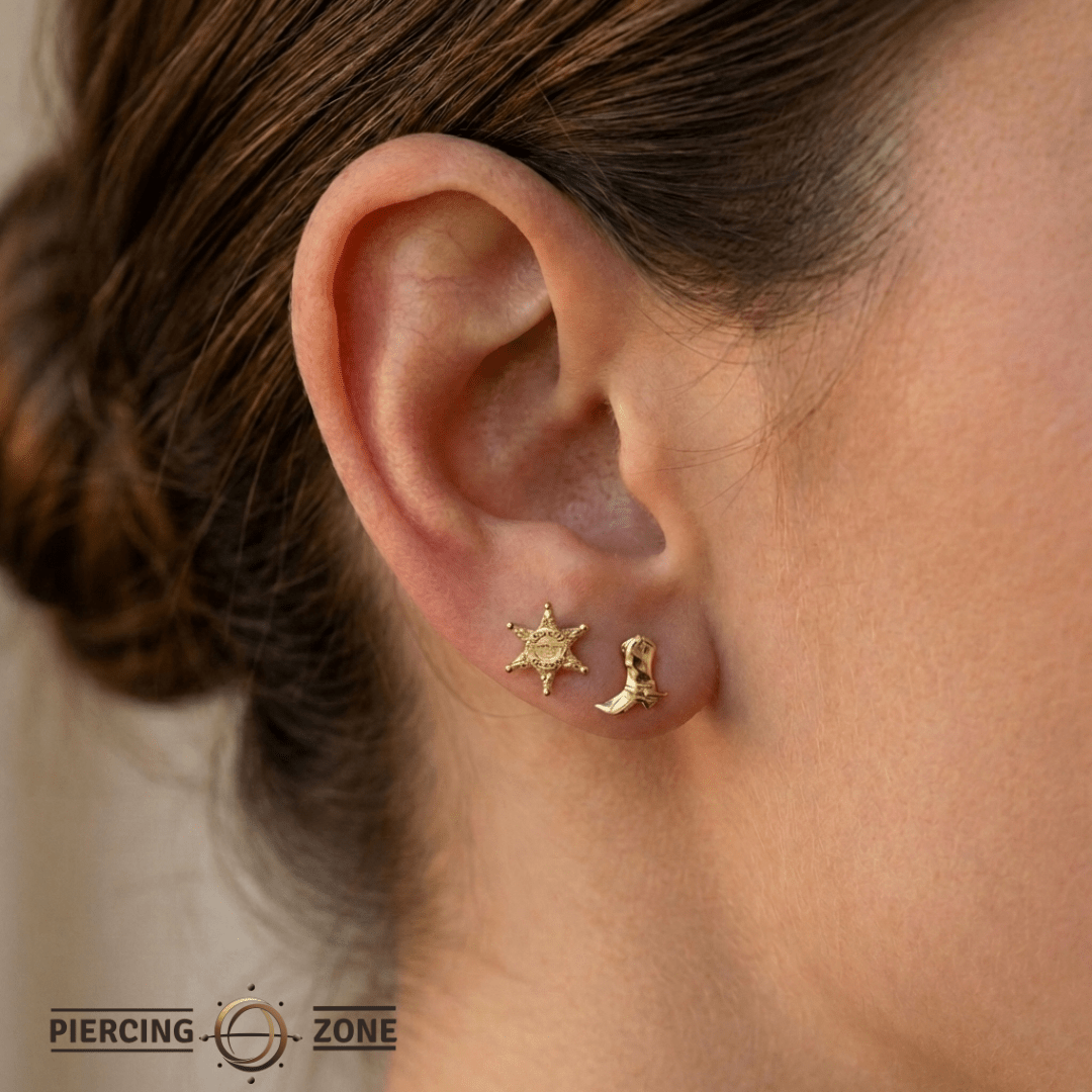 Sheriff's Badge – 14K Gold Threadless/Threaded End - piercing - zone.com