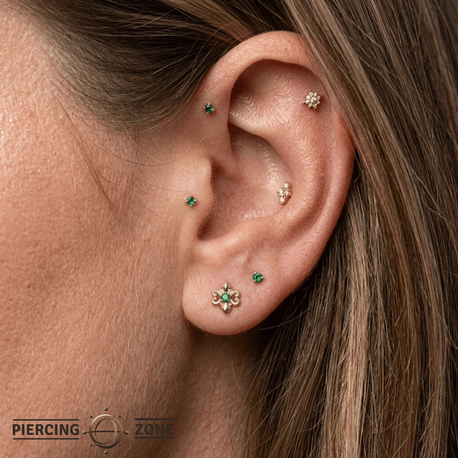 Shield - 14K Gold Stone Threadless/Threaded End - piercing - zone.com