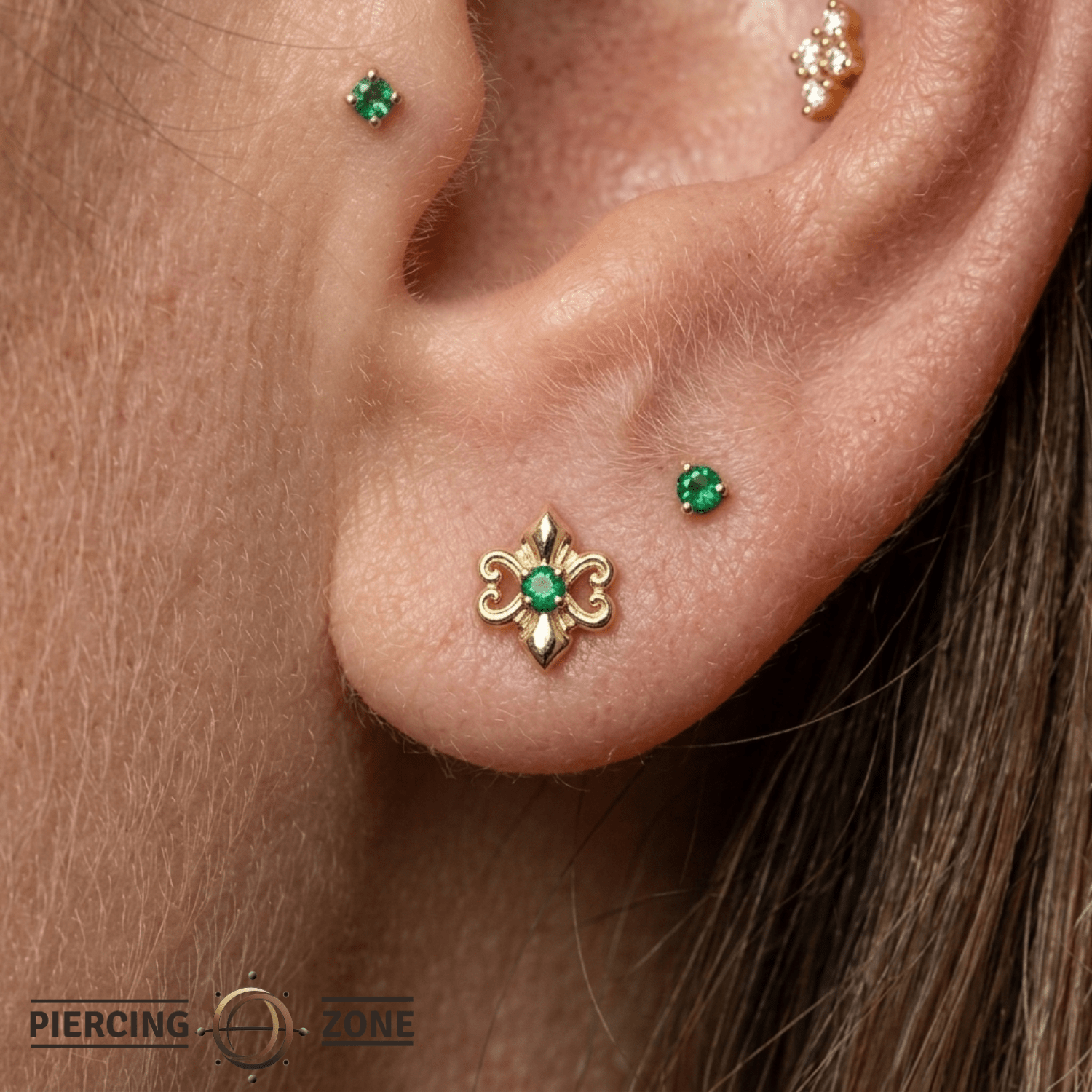 Shield - 14K Gold Stone Threadless/Threaded End - piercing - zone.com
