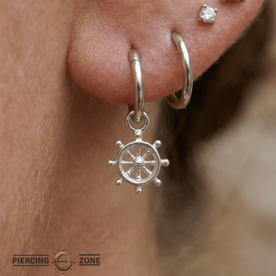 Ship Wheel – 14K & 18K Gold Charm - piercing - zone.com