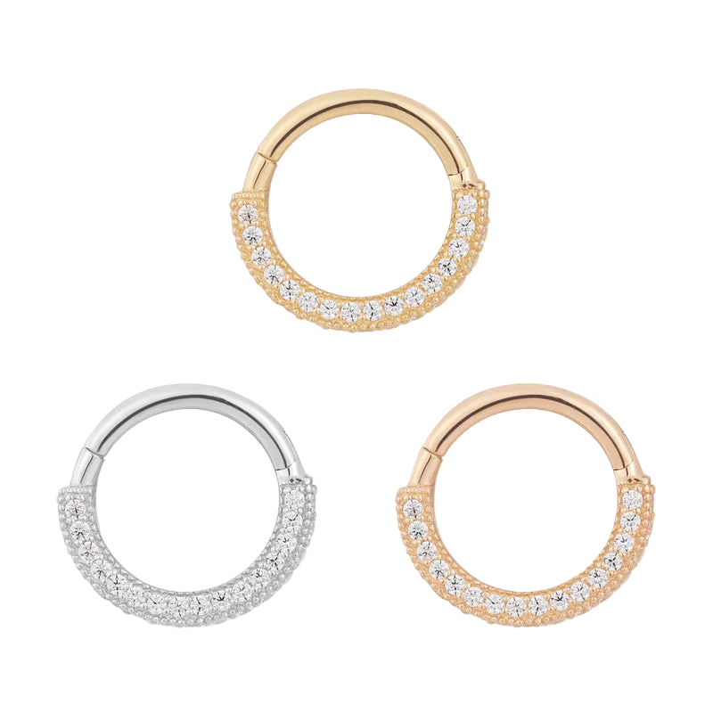 Showcase – CZ Pavé – 14K Gold Clicker Ring - piercing - zone.com
