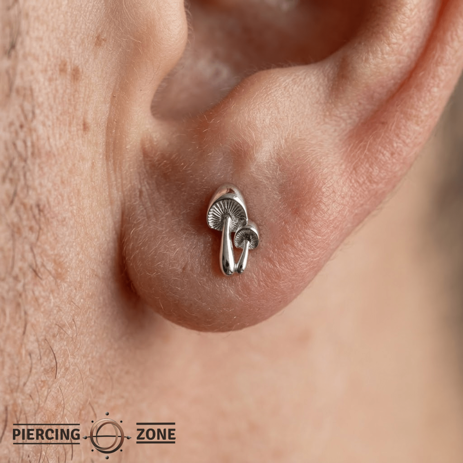 Shrooms Pin - 14K Gold Mushroom Threadless End - piercing - zone.com