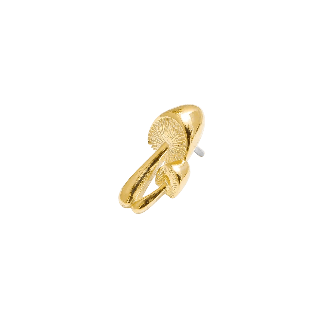 Shrooms Pin - 14K Gold Mushroom Threadless End - piercing - zone.com