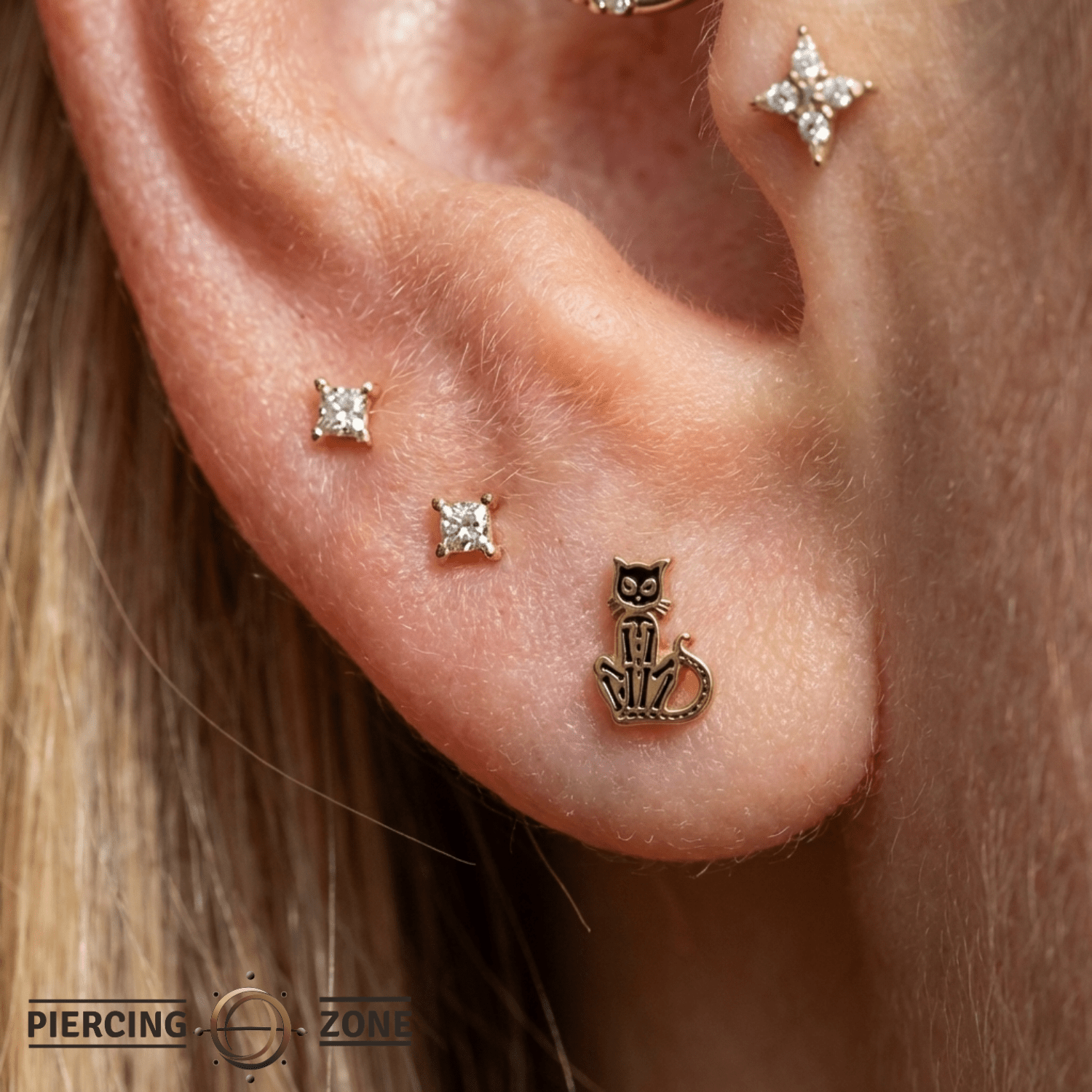 Skele Cat – 14K Gold Threadless/Threaded End - piercing - zone.com