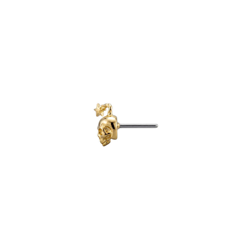 Skull Bomb - 18K Gold Threadless End - piercing-zone.com