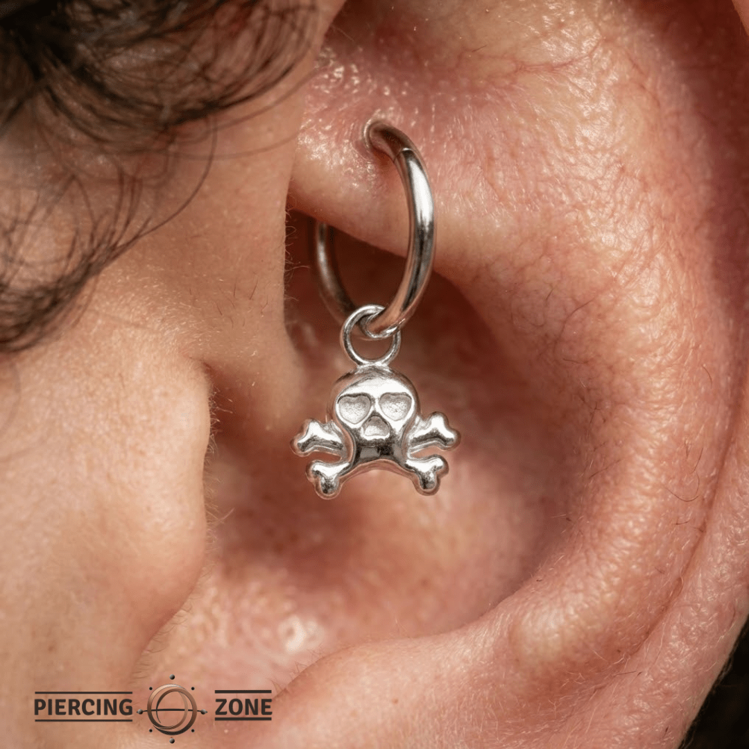 Skull & Bones Charm – 14K Gold Halloween Dangle - piercing - zone.com