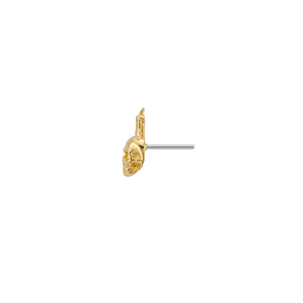 Skull Candle - 18K Gold Threadless/Threaded End - piercing-zone.com
