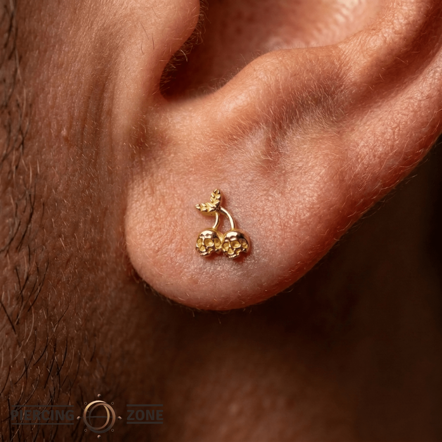 Skull Cherries - 18K Gold Threadless End - piercing-zone.com