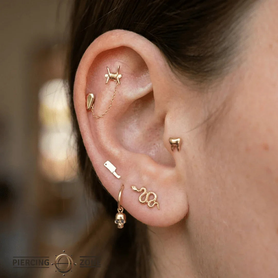 Skull with Gems – 14K & 18K Gold Charm - piercing - zone.com