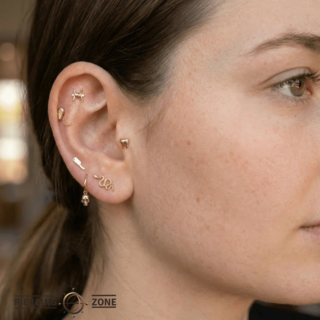 Skull with Gems – 14K & 18K Gold Charm - piercing - zone.com