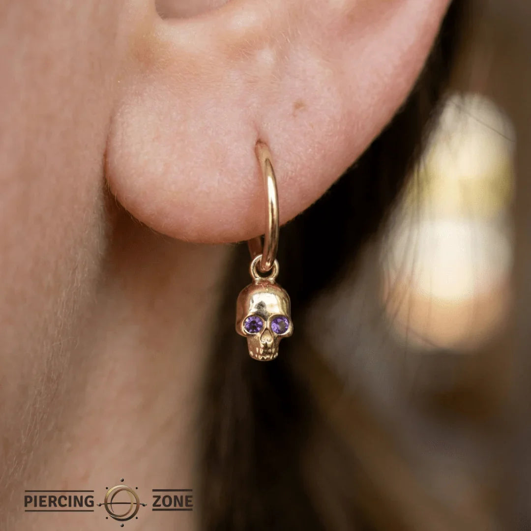 Skull with Gems – 14K & 18K Gold Charm - piercing - zone.com