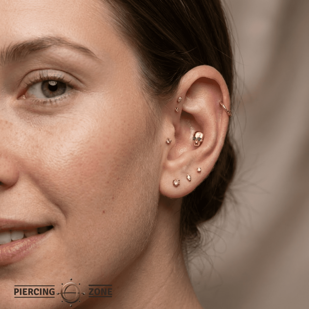 Skull with Gems – 14K Gold Threadless/Threaded End - piercing - zone.com