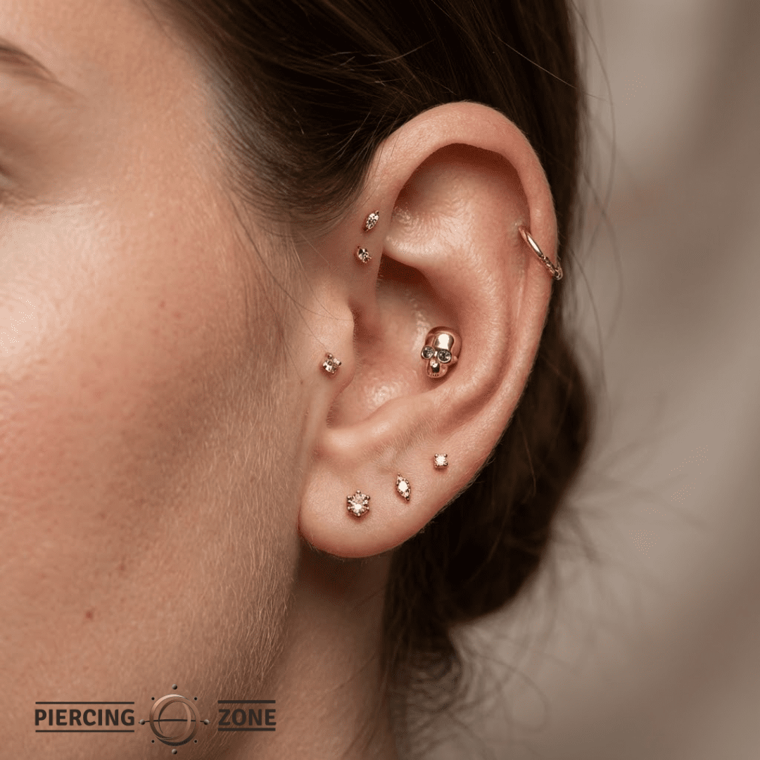 Skull with Gems – 14K Gold Threadless/Threaded End - piercing - zone.com