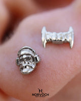 Skull with Headphones – 14K Gold Threadless & Threaded End - piercing - zone.com