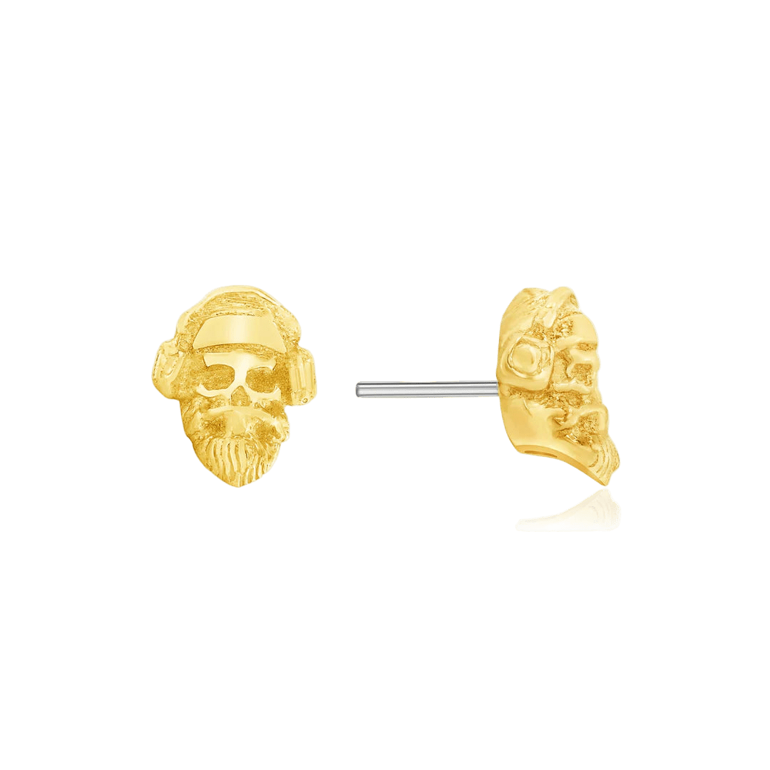 Skull with Headphones – 14K Gold Threadless & Threaded End - piercing - zone.com