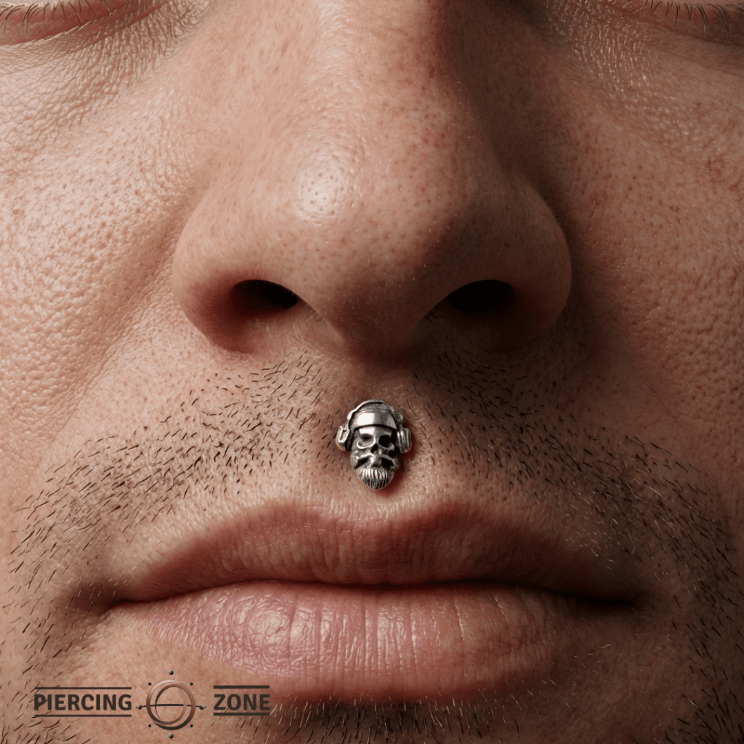 Skull with Headphones – 14K Gold Threadless/Threaded End - piercing - zone.com