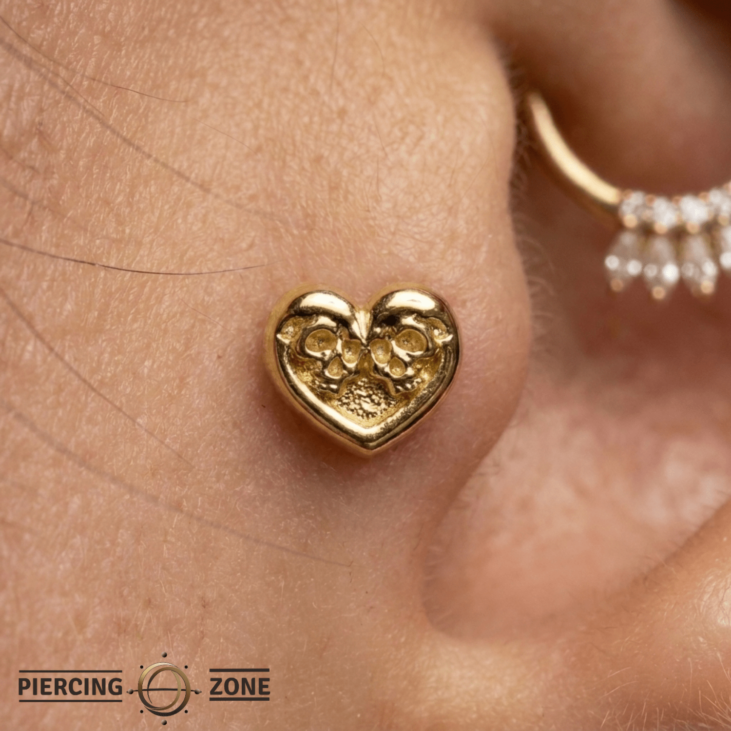 SkullHeart - 18K Gold Threadless End - piercing-zone.com