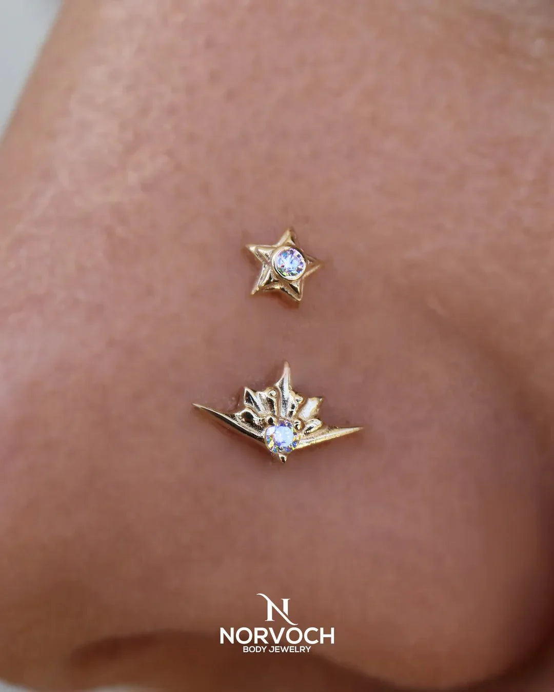 Skye – 14K/18K Gold Grooved Gem Threadless End - piercing - zone.com