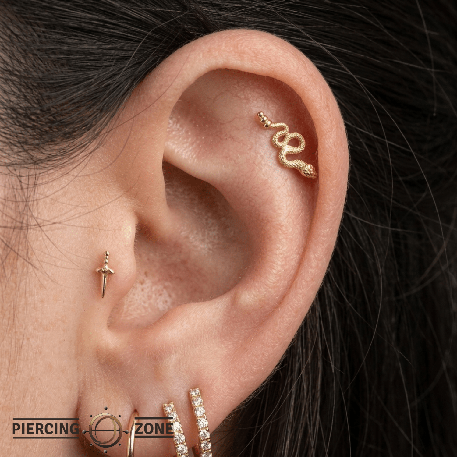 Slither – 14K Gold Threadless Snake Pin - piercing - zone.com