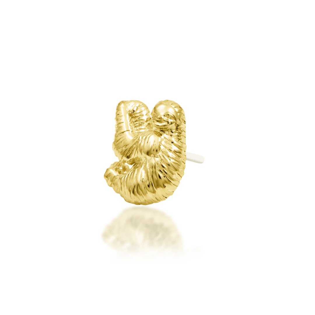 Sloth – Miniature Charm – 14K Gold Threadless End - piercing - zone.com