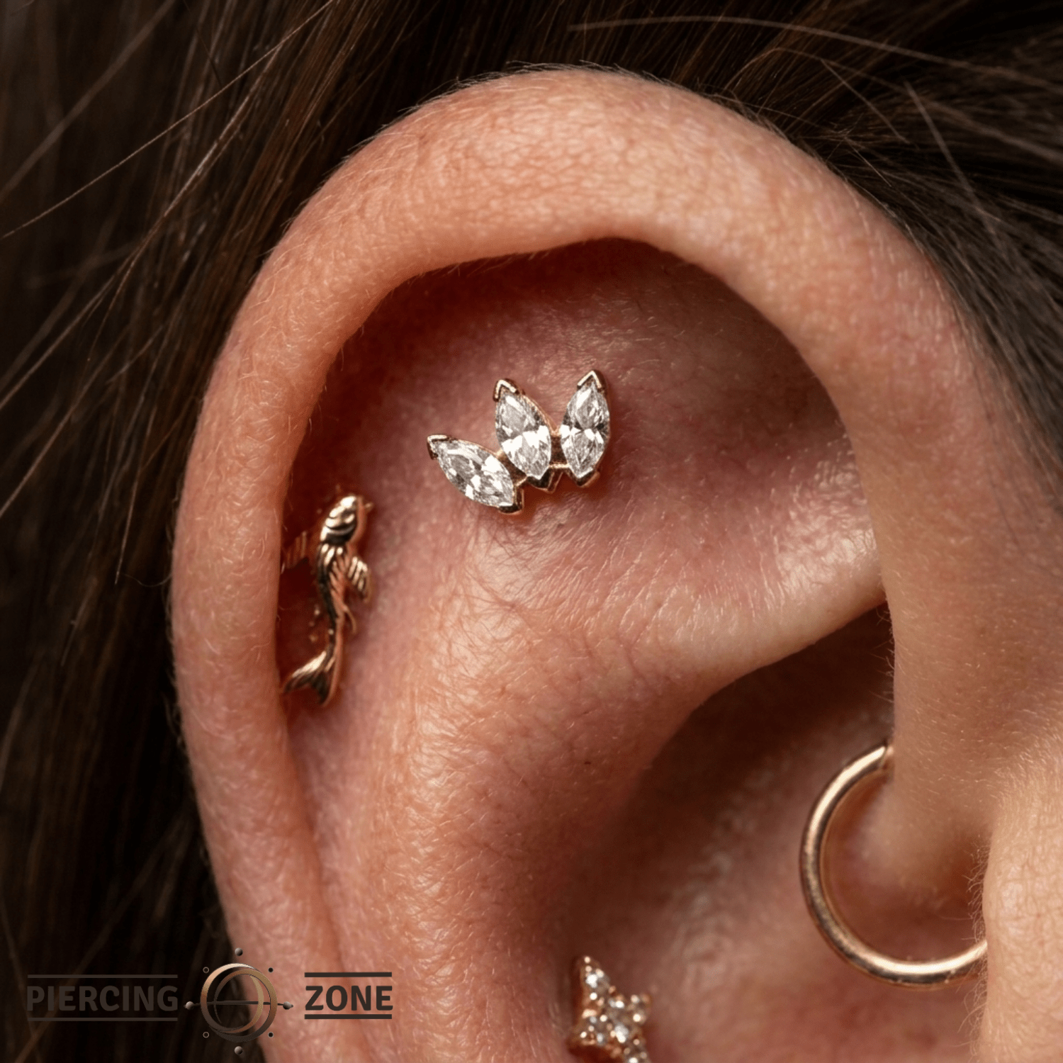 Small Marquise Fan End - 18K Gold Gem Threadless/Threaded End - piercing - zone.com
