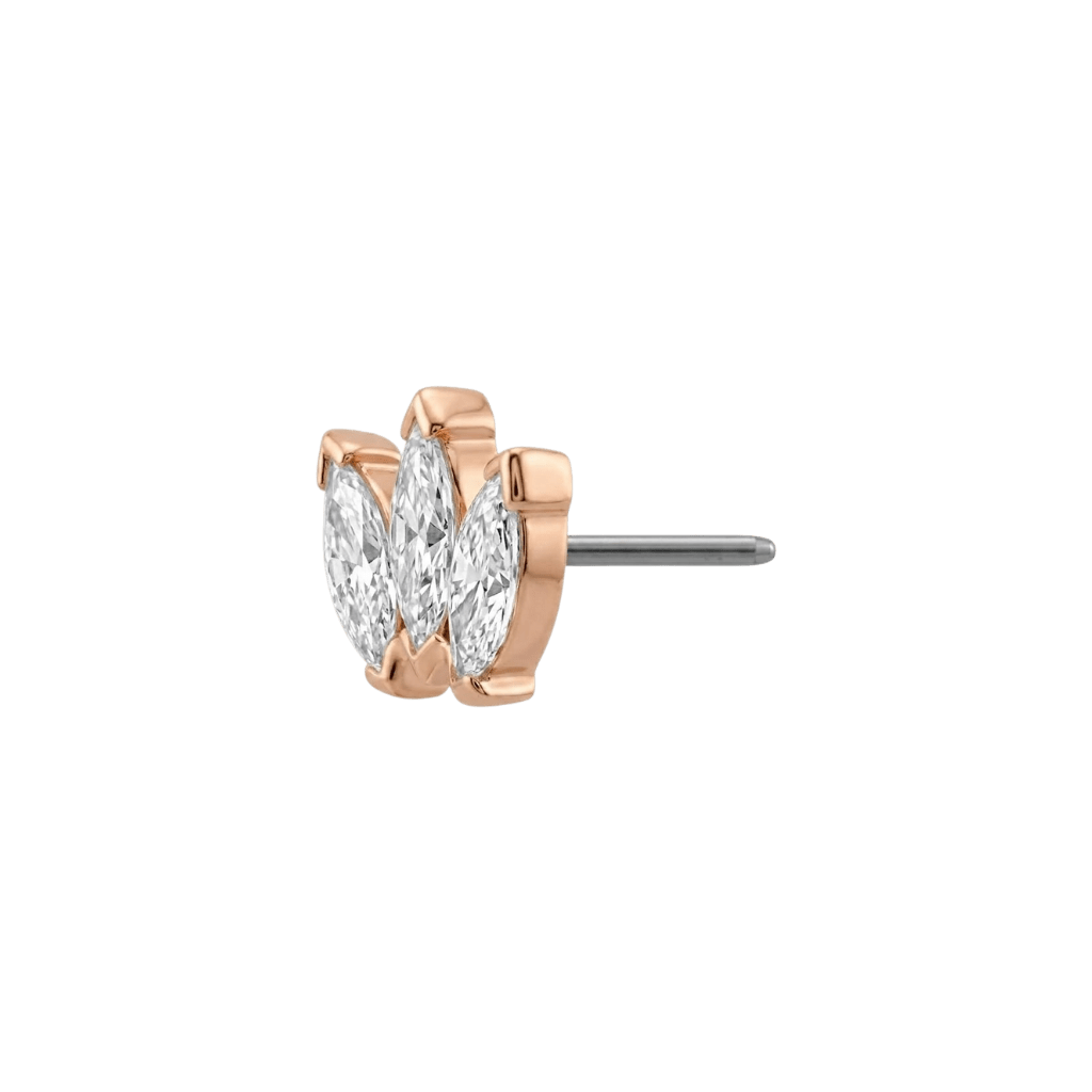 Small Marquise Fan End - 18K Gold Gem Threadless/Threaded End - piercing - zone.com