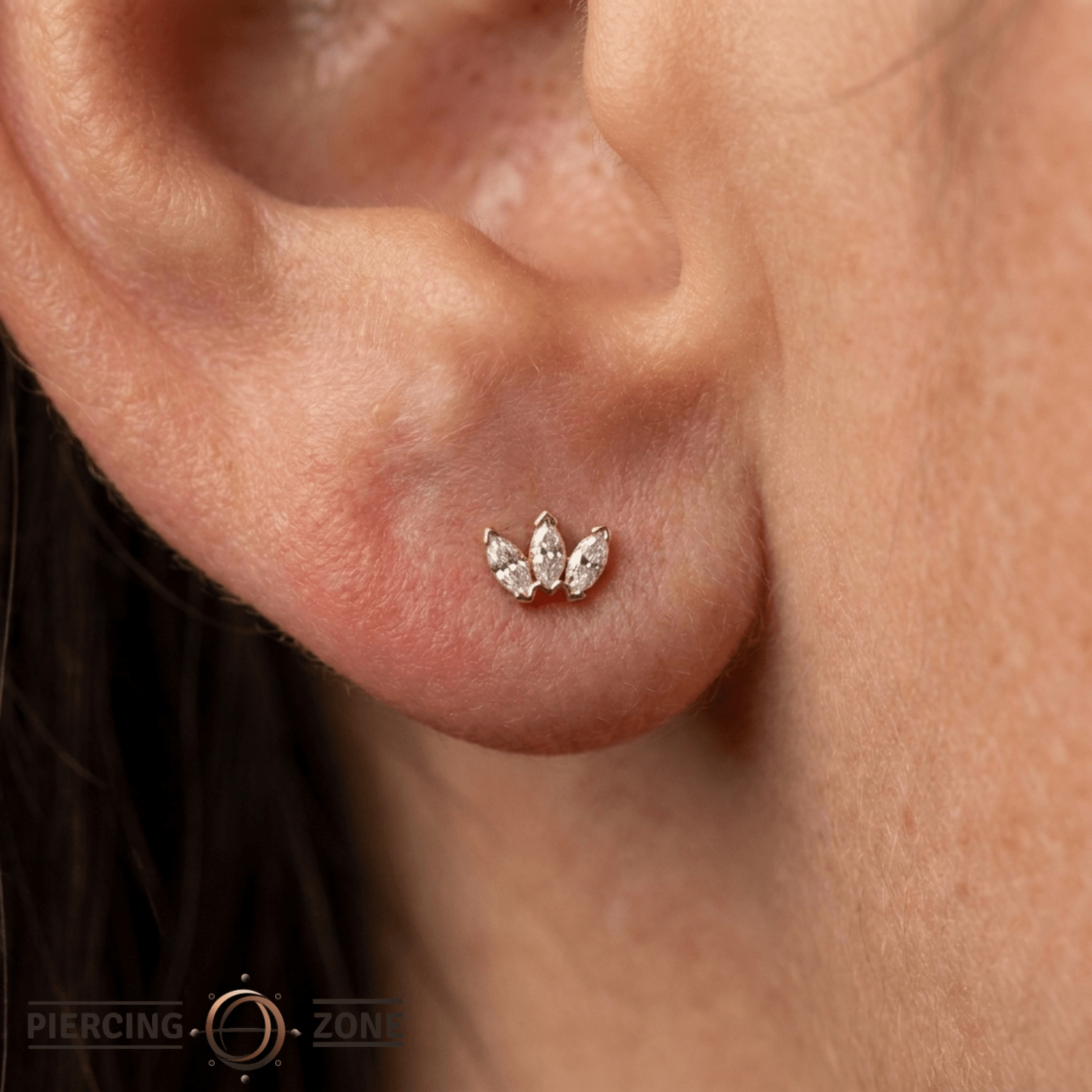 Small Marquise Fan End - 18K Gold Gem Threadless/Threaded End - piercing - zone.com