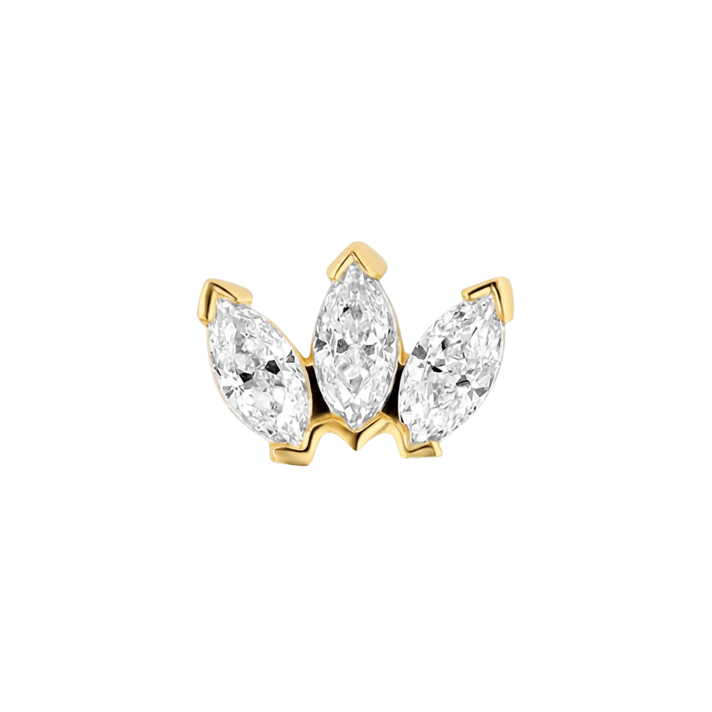 Small Marquise Fan End - 18K Gold Gem Threadless/Threaded End - piercing - zone.com